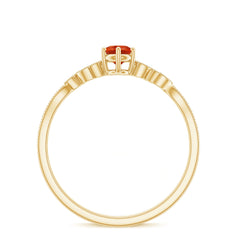 Round Fire Opal Minimal Leaf Promise Ring with Diamond in Gold