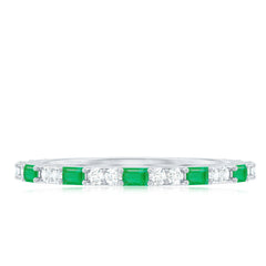 Natural Baguette Emerald Diamond Eternity Ring in East West Style