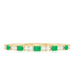 Natural Baguette Emerald Diamond Eternity Ring in East West Style