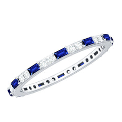 Certified Baguette Lab Blue Sapphire Eternity Ring with Diamond
