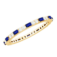Certified Baguette Lab Blue Sapphire Eternity Ring with Diamond