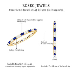 Certified Baguette Lab Blue Sapphire Eternity Ring with Diamond