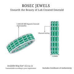 Baguette Cut Lab Grown Emerald 3 Row Eternity Band