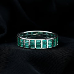 Baguette Cut Lab Grown Emerald 3 Row Eternity Band