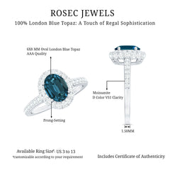 Genuine London Blue Topaz Classic Engagement Ring with Moissanite Halo