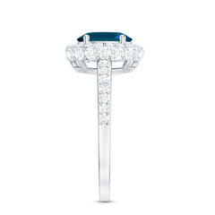 Genuine London Blue Topaz Classic Engagement Ring with Moissanite Halo