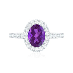 Oval Amethyst Engagement Ring with Moissanite Halo