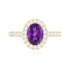 Oval Amethyst Engagement Ring with Moissanite Halo