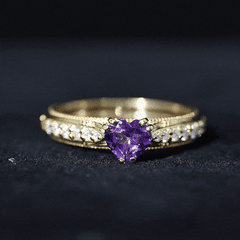 Vintage Style Amethyst Heart Engagement Ring with Diamond