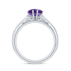 Vintage Style Amethyst Heart Engagement Ring with Diamond