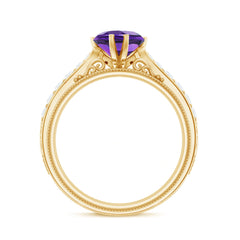 Vintage Style Amethyst Heart Engagement Ring with Diamond