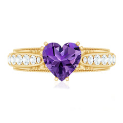 Vintage Style Amethyst Heart Engagement Ring with Diamond