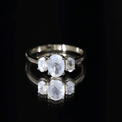 Natural Moonstone Three Stone Oval Engagement Ring