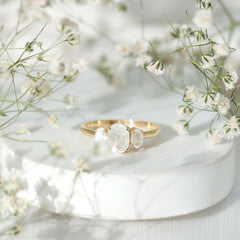 Natural Moonstone Three Stone Oval Engagement Ring