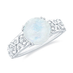 Vintage Style Moonstone and Diamond Flower Engagement Ring
