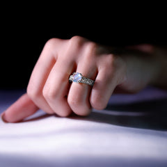 Vintage Style Moonstone and Diamond Flower Engagement Ring