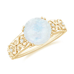 Vintage Style Moonstone and Diamond Flower Engagement Ring