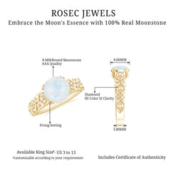 Vintage Style Moonstone and Diamond Flower Engagement Ring