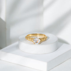 Vintage Style Moonstone and Diamond Flower Engagement Ring