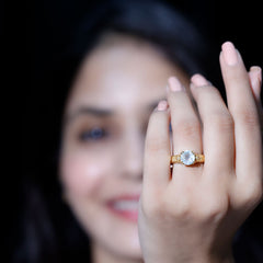 Vintage Style Moonstone and Diamond Flower Engagement Ring