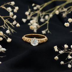 Vintage Style Moonstone and Diamond Flower Engagement Ring