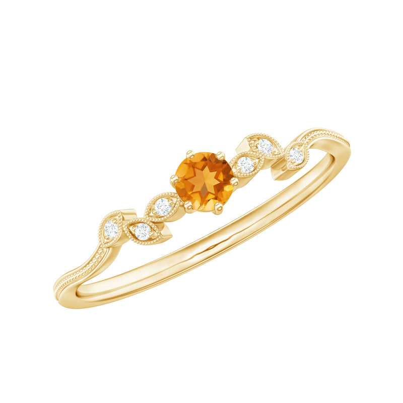 Nature Inspired Citrine Promise Ring with Diamond