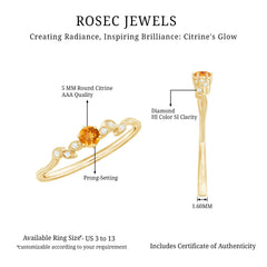 Nature Inspired Citrine Promise Ring with Diamond