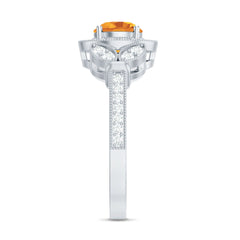 Vintage Style 7mm Citrine Engagement Ring with Diamond Halo