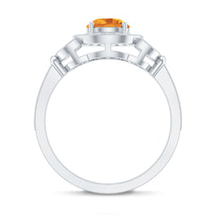 Vintage Style 7mm Citrine Engagement Ring with Diamond Halo