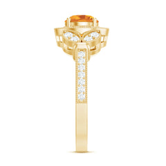 Vintage Style 7mm Citrine Engagement Ring with Diamond Halo