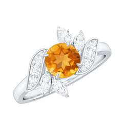 Certified Real 7mm Citrine Engagement Ring with Moissanite