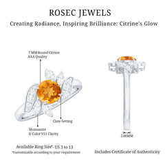 Certified Real 7mm Citrine Engagement Ring with Moissanite