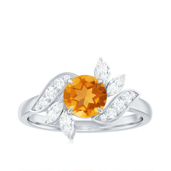 Certified Real 7mm Citrine Engagement Ring with Moissanite