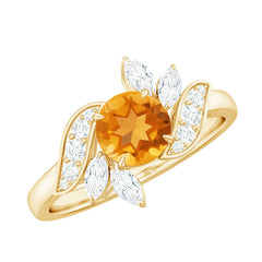 Certified Real 7mm Citrine Engagement Ring with Moissanite
