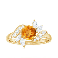 Certified Real 7mm Citrine Engagement Ring with Moissanite