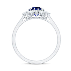 Round Cut Created Blue Sapphire Classic Halo Engagement Ring with Moissanite