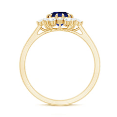 Round Cut Created Blue Sapphire Classic Halo Engagement Ring with Moissanite