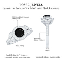 Vintage Inspired Created Black Diamond and Moissanite Engagement Ring