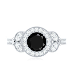 Vintage Inspired Created Black Diamond and Moissanite Engagement Ring