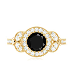 Vintage Inspired Created Black Diamond and Moissanite Engagement Ring