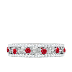 Classic Lab Created Ruby and Moissanite Eternity Wedding Band