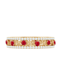 Classic Lab Created Ruby and Moissanite Eternity Wedding Band