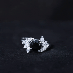 Nature Inspired Black Spinel Engagement Ring with Diamond