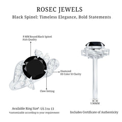 Nature Inspired Black Spinel Engagement Ring with Diamond