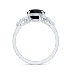 Nature Inspired Black Spinel Engagement Ring with Diamond