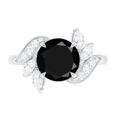 Nature Inspired Black Spinel Engagement Ring with Diamond
