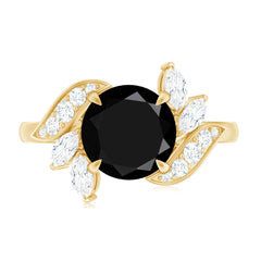 Nature Inspired Black Spinel Engagement Ring with Diamond