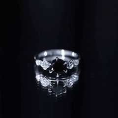 Natural Black Spinel Floral Engagement Ring with Diamond