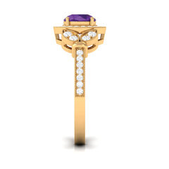 Vintage Inspired Amethyst and Moissanite Engagement Ring