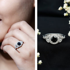 Certified Created Black Diamond Vintage Style Engagement Ring with Diamond